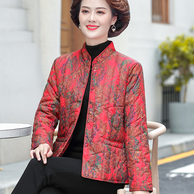 Mom's Short down Cotton Jacket, Lightweight and Warm, Winter Coat for Middle-Aged and Elderly Women, Plus-Size Cotton Clothing, Grandma's Cotton-Padded Jacket