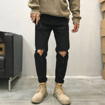 Xu Tia Lang New ins Korean version of the trend black hole jeans mens Tide brand pants national tide leisure ankle-length pants