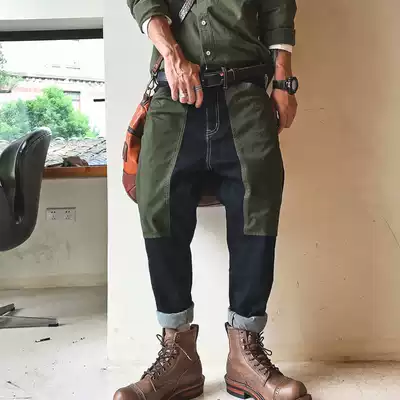 Xu Tailang autumn original ins trend American casual stitching contrast color tide men heavy industry washed Harlan jeans