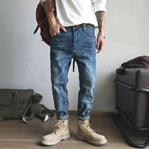 Xu Tilang 2021 waves original mens jeans spring new simple irregular splashing lacquer slim ankle-length pants