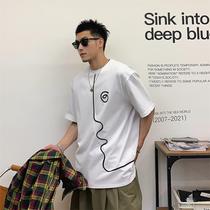 Xu Tailang KAN About Korean Wind Graffiti Short sleeves T-Shirt Mens Chains Chauded Summer Coloured 100 Lapped Blouse Loose Round Collar Compassionate
