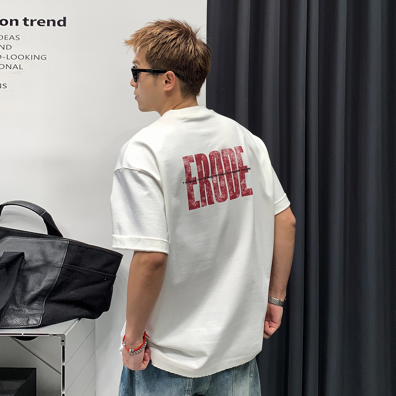 Xu Tai Lang's Stylish Retro Three-Dimensional Letter Print Short-Sleeve T-Shirt for Men, New Summer Breathable Pure Cotton Half-Sleeve Top