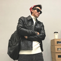 Xu Tai Lang locomotive mens casual leather jacket Tide brand spring and autumn slim Korean version of handsome leather clothing trend short coat