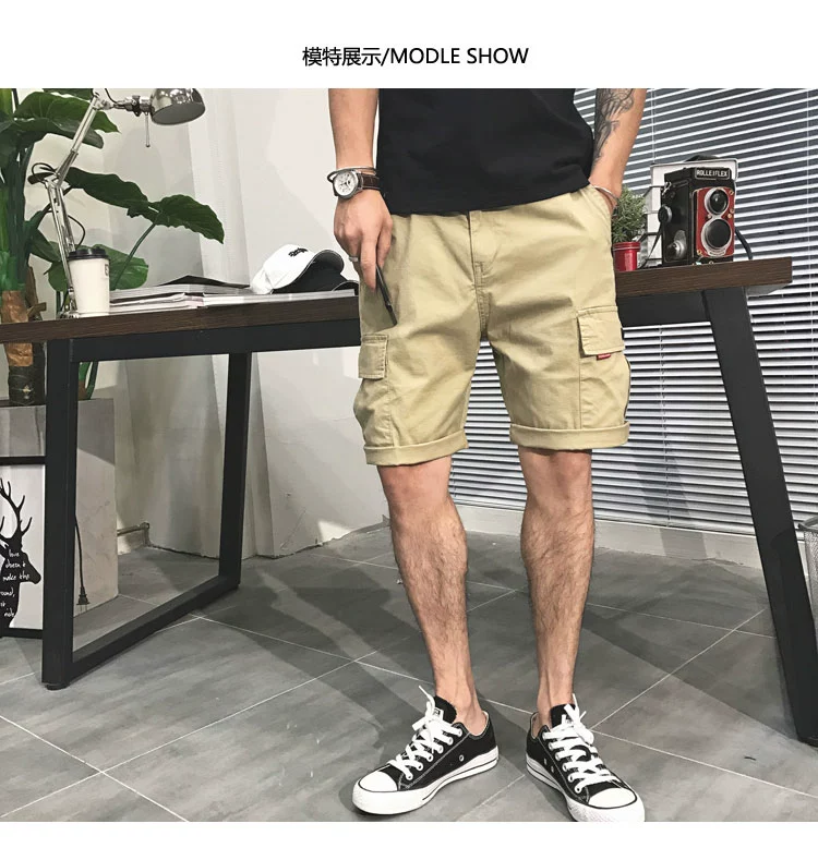 Mùa hè mới công cụ quần short nam xu hướng giản dị quần thẳng năm điểm Yu Wenle giặt quần túi