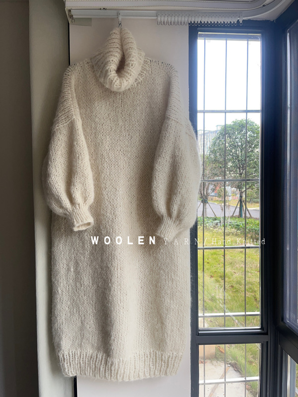 Woolen Yarn/Long Handmade Knitted Sweater Dress Alpaca Mohair Knitwear New Year's Outfit Woolen Yarn/Long Handmade Knitted Sweater Dress Alpaca Mohair Knitwear New Year's Outfit