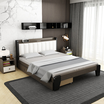 Solid wood bed modern minimalist approximately double bed 1 8m master bedroom with soft bag large bed economical rental room 1 5m single bed frame