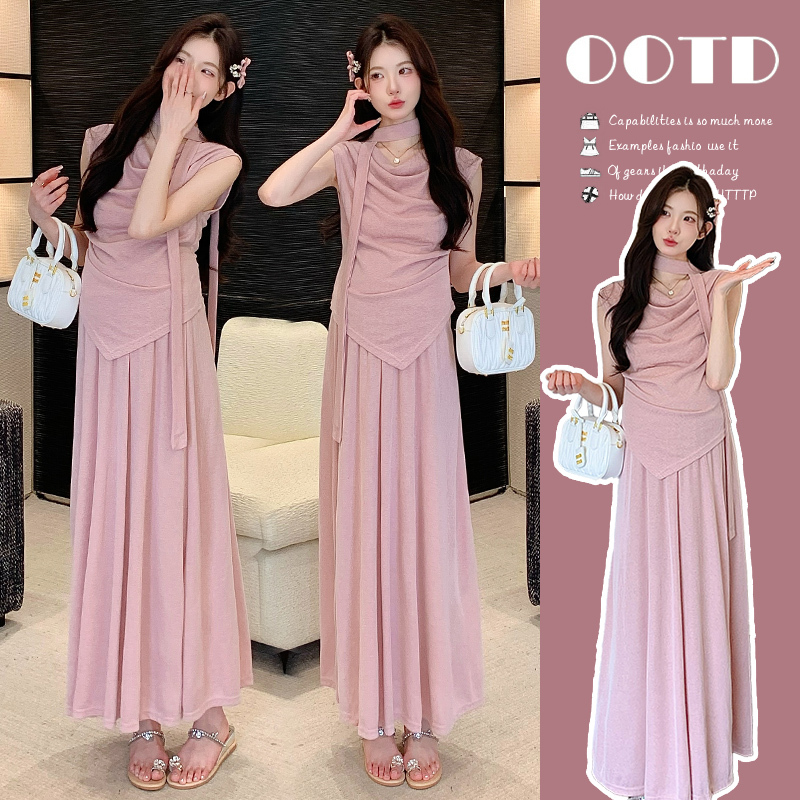 Maternity Summer Outfit, Fashionable and Stylish, Lazy Style, Small Flutter Sleeve Top Two-Piece Set, Pink Skirt for Summer Maternity Summer Outfit, Fashionable and Stylish, Lazy Style, Small Flutter Sleeve Top Two-Piece Set, Pink Skirt for Summer
