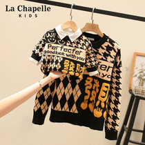Lashabelle child clothing sweaters pro-zie 2023 new autumn and winter clothing a three-mouth foreign gas mother-child-knitted sweatshirt