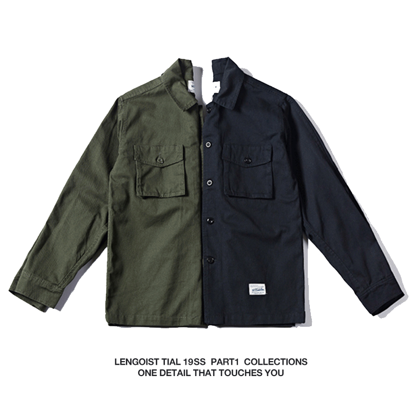 19S S pull over Shirts Japanese two-color lapel workwear double pocket shirt jacket shirt