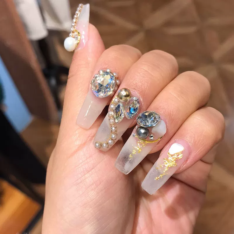 Nail Art Rhinestone Đồ trang sức có hình dạng đặc biệt Rhinestone Nail Art Kit Moonlight Crystal Color Pointed Bottom Rhinestone Pearl Gold Shell - Vòng đeo tay Clasp