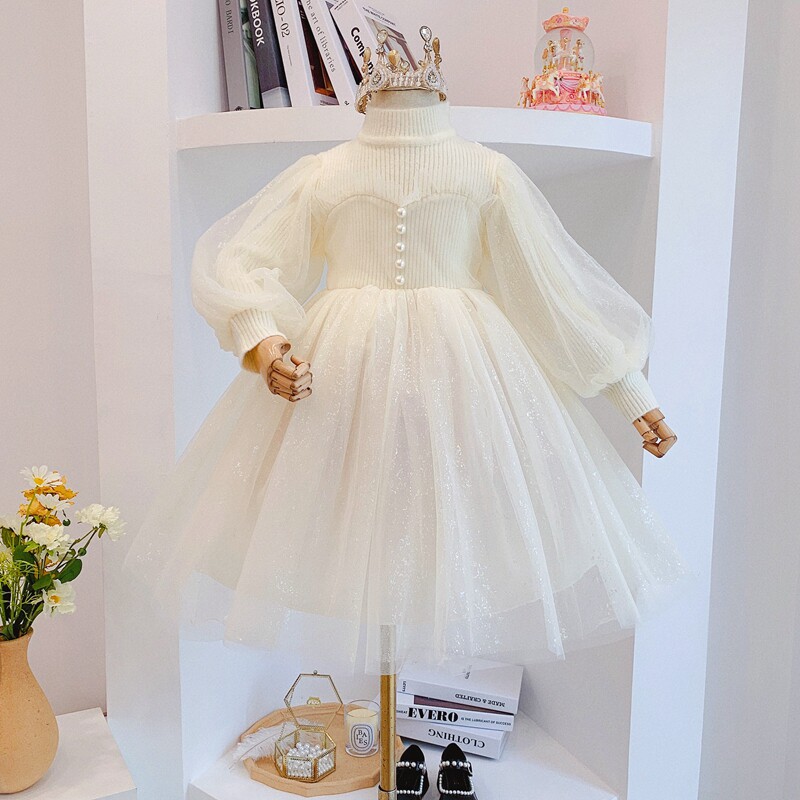 Girl Princess 2022 Spring New Children's Ocean Sweater Girl Dress Dress Wears Dress