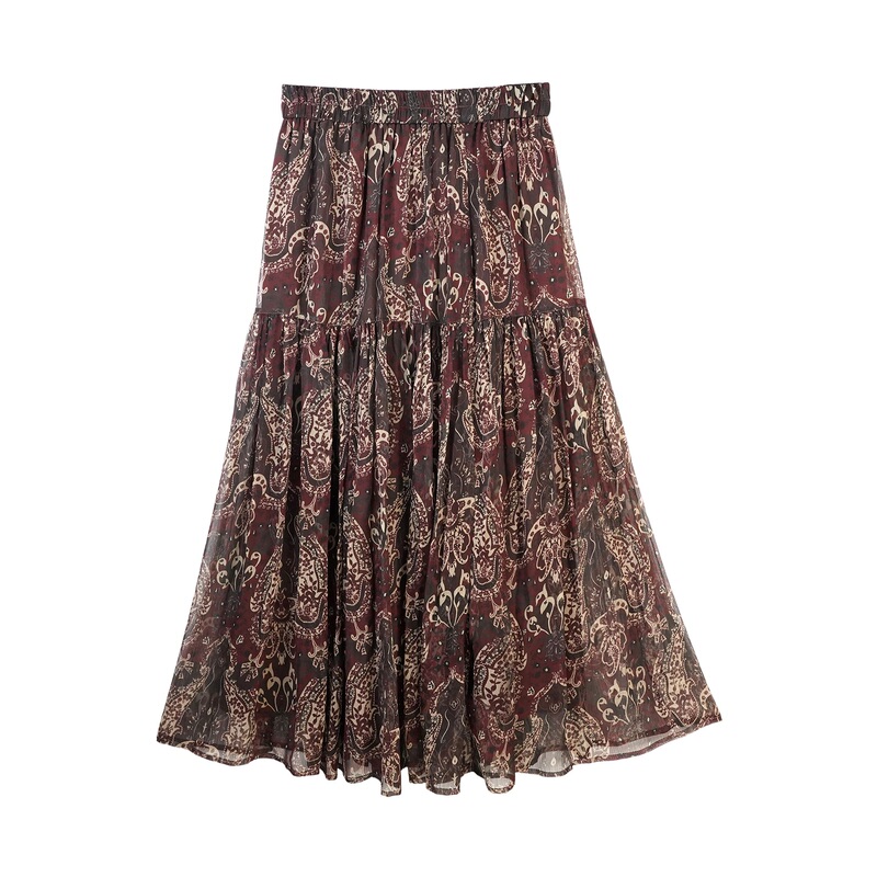 Nancy Lara Film Holiday Exotic Totem Cashew Flower Print Layered Skirt Summer Style Long Skirt