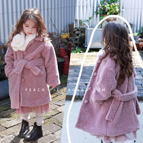 Clearance spot{Peach-pie}Korean Childrens clothing 2020 Winter Lamb wool suit lapel Girls coat 122