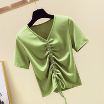 Large size womens 2021 new avocado green T-shirt fat sister Summer short sleeve 200 Jin loose belly coat top