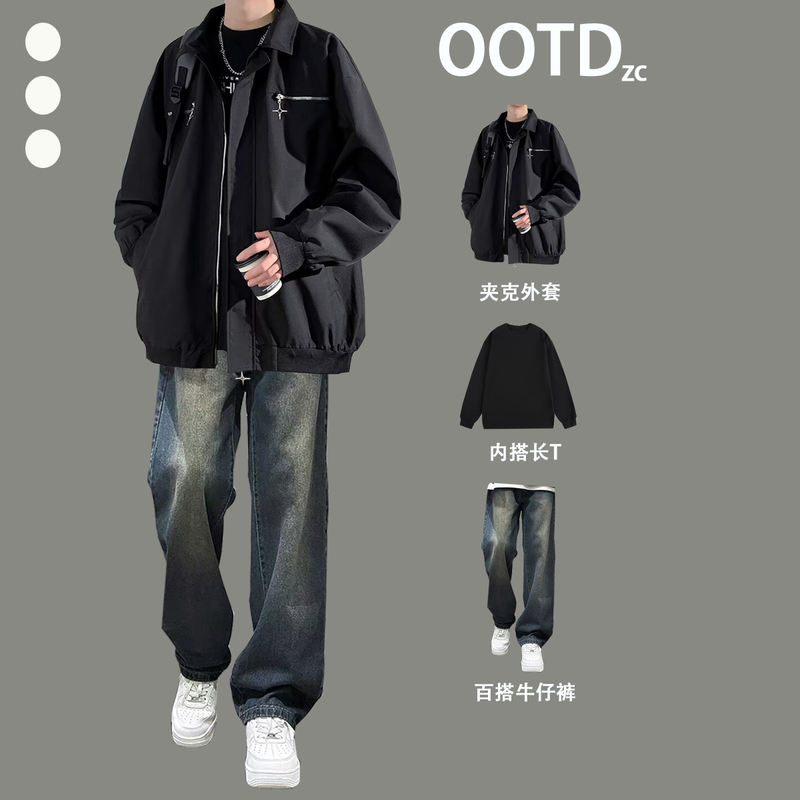 American-Style Design Workwear Jacket for Men, Spring and Autumn Suit, Trendy Brand Lapel Jacket, Cool and Stylish Windbreaker Paired with Jeans