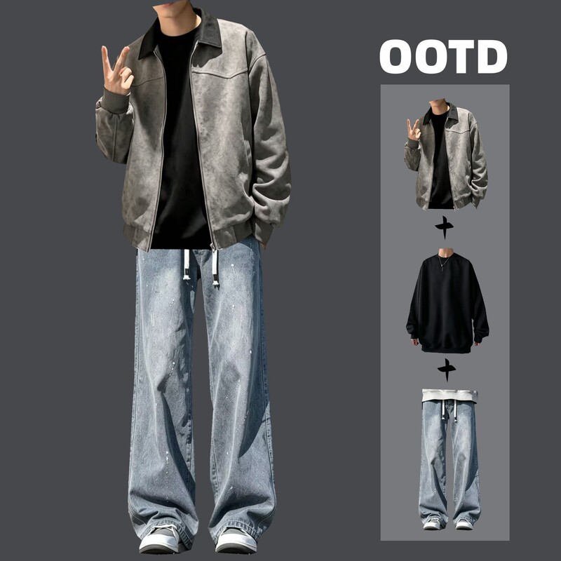 Trendy Biker-Style Pu Leather Jacket Men's Autumn Suit American-Style Coat Youth Stylish Outfit Three-Piece Set Trendy Biker-Style Pu Leather Jacket Men's Autumn Suit American-Style Coat Youth Stylish Outfit Three-Piece Set