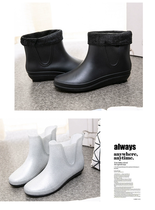 Giày đi mưa thời trang Hàn Quốc Giày cao su nữ cộng với giày cashmere không thấm nước Giày chống nước Giày cao gót xu hướng dành cho người lớn