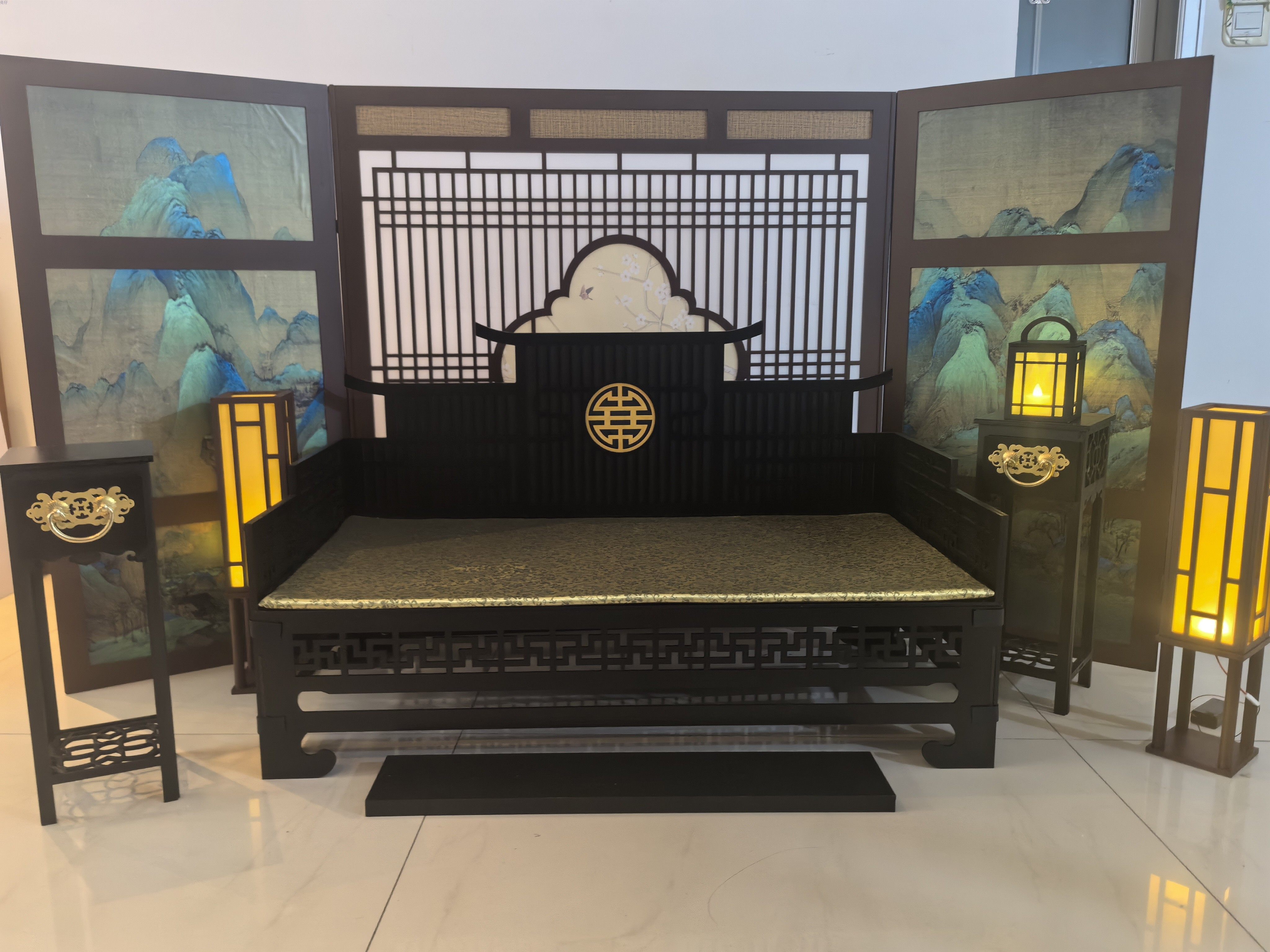 bjd场景道具娃屋 三分四分娃大叔古风床 bjd罗汉床 叔体床榻 4分bjd娃用古风家具