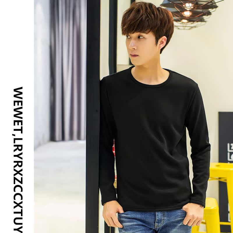 Đặc biệt hàng ngày cộng với áo thun nhung dày nam cổ tròn màu rắn Slim dài tay thủy triều chạm đáy nam quảng cáo áo sơ mi thủy triều nhỏ bán buôn áo thun tay lỡ nam