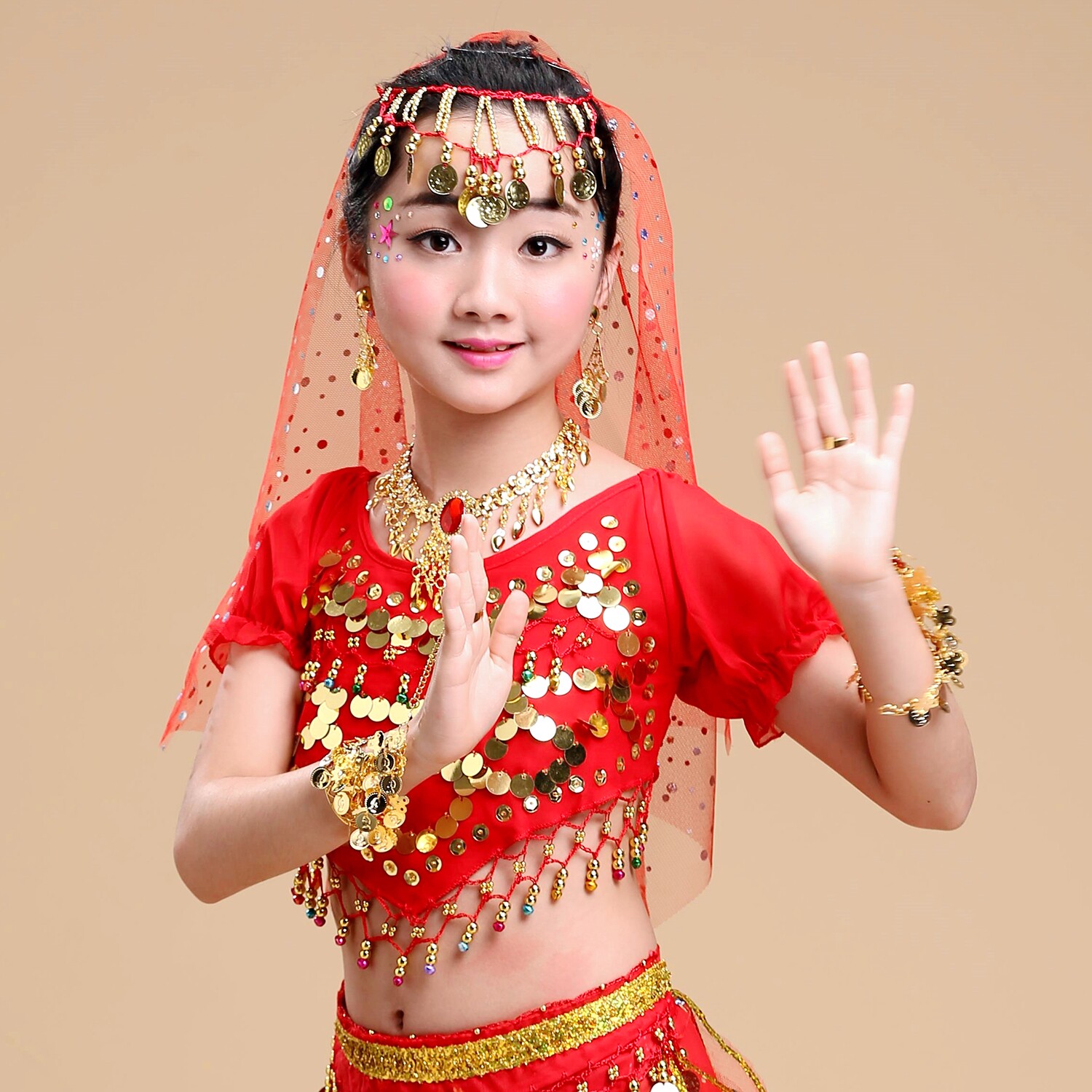 Indian Dance Table Performance Earrings Pendant handmade necklace Handmade necklace Belly Leather Dance Color Point Pendant Coin Head Yarn Accessories