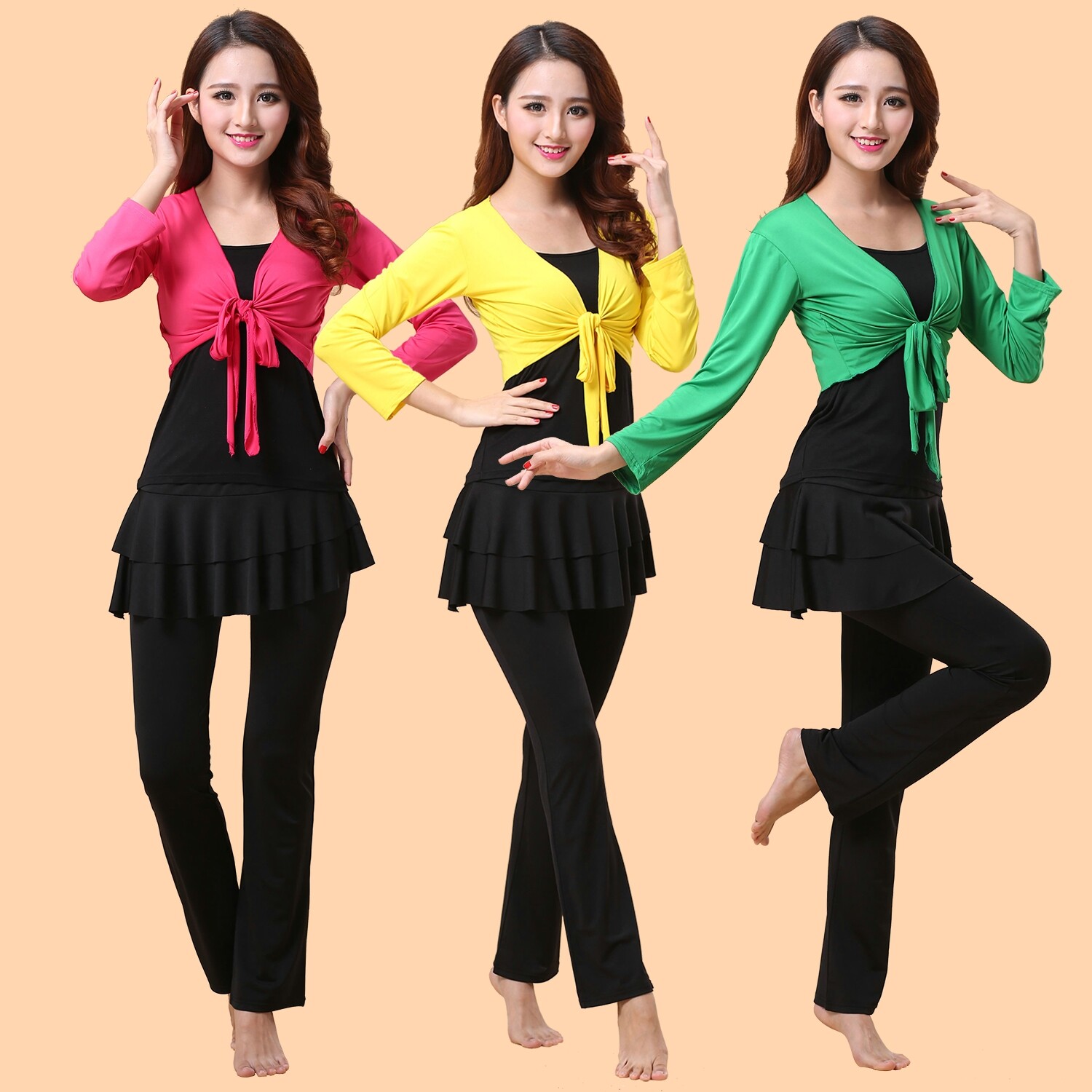 Autumn and winter square dance suit shawl jacket long sleeves dance dress practice in the middle and old women Modale