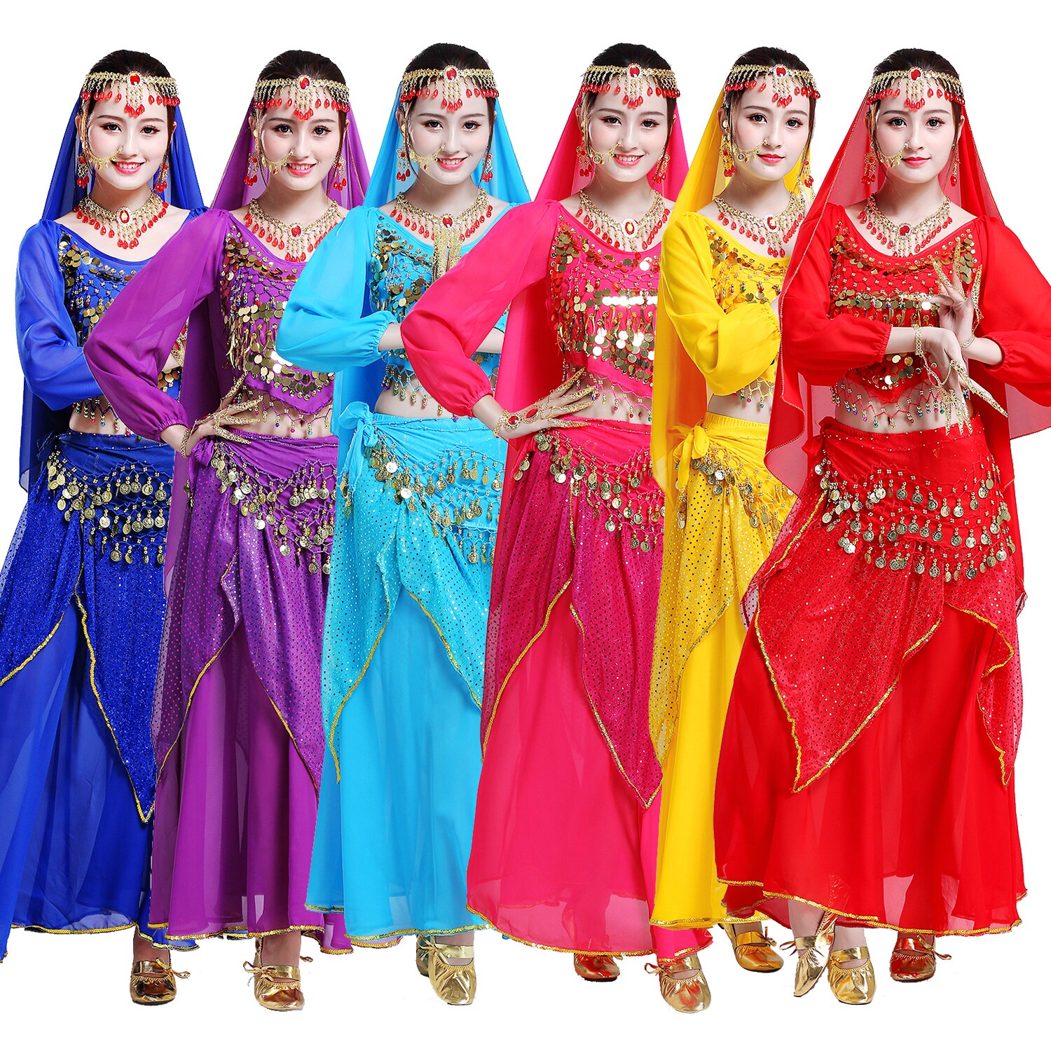 Special price India Dance Out of service Belly Leather Dance Highlights Skirt Autumn Winter Stage Performance Suit National Suit Long Sleeves
