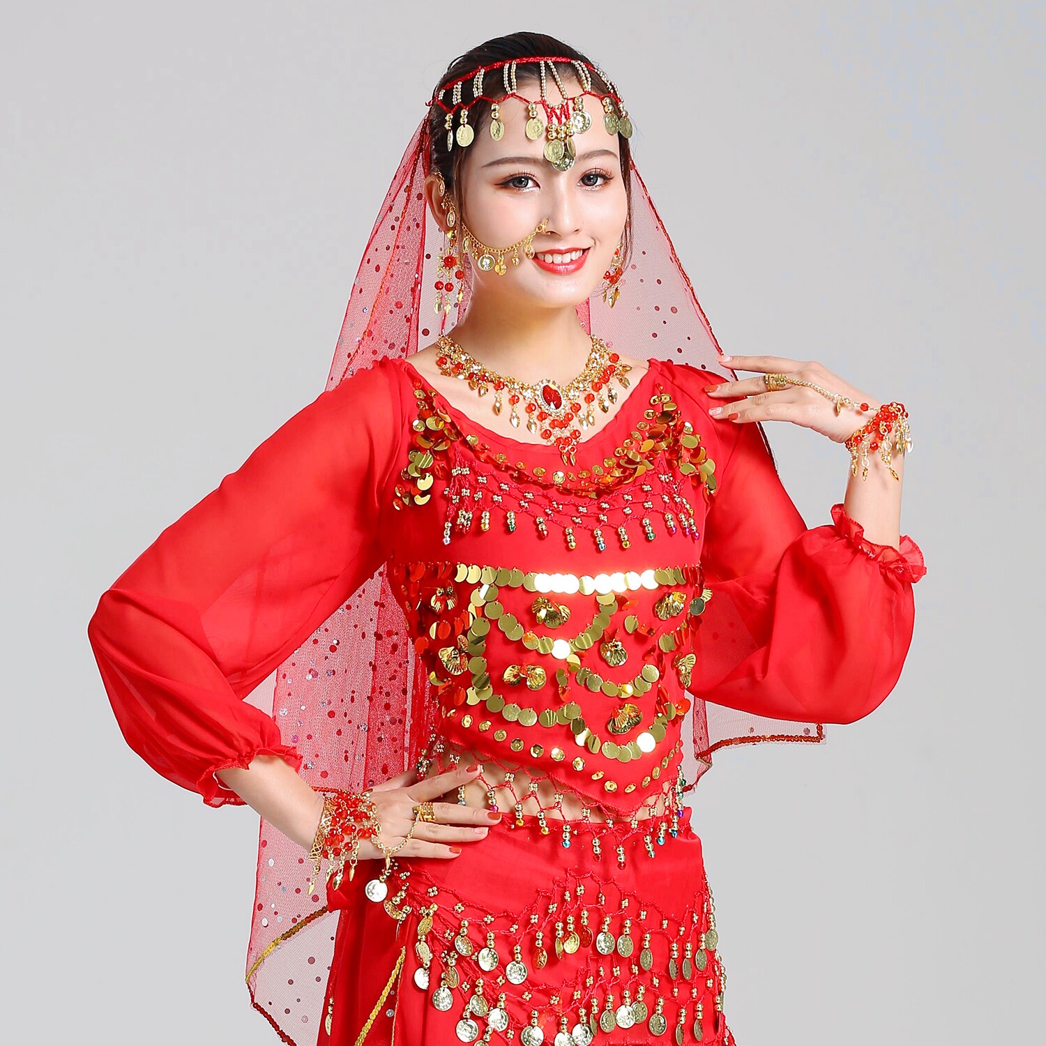 Belly Leather Folk Dance Table Performance Headwear Head Scarves Indian Dance Nose Chain Accessories Earrings Handmade Necklace Jewellery