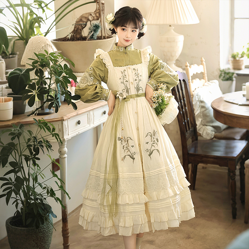 Dress for Women, Spring and Autumn, Chinese Style with Han Elements, Coming-Of-Age Ceremony, Lolita, Age-Reducing, New Chinese Style, Mid-Length, Large Hem Princess Dress