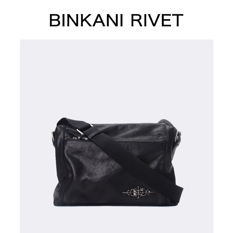 French Binkani shoulder bag men's leather large-capacity backpack messenger bag first layer cowhide men's business casual trend