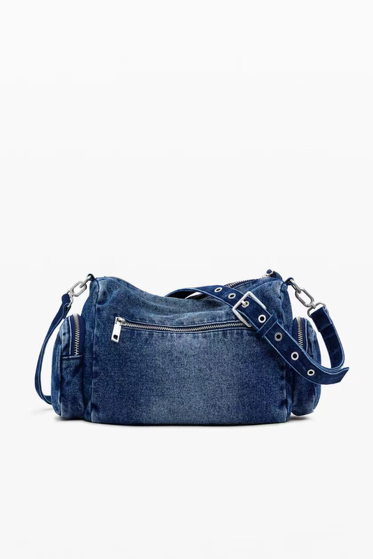 Foreign Trade Women's Spanish Series Woven Cotton Zipper Single-Shoulder Crossbody Denim Bag (3) Same-Day Shipping