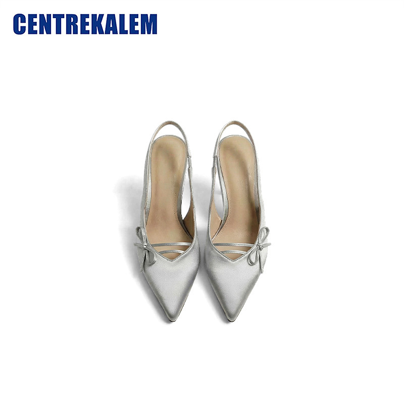 American Brand Centerkalem~! Xu Lvyangliu's Same Style High-Heeled Shoes with Bow, Pointed Toe, and Back Strap Sandals American Brand Centerkalem~! Xu Lvyangliu's Same Style High-Heeled Shoes with Bow, Pointed Toe, and Back Strap Sandals