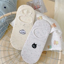 WAZINE Japanese cartoon cute cat socks summer thin embroidered socks womens non-slip invisible shallow mouth boat socks
