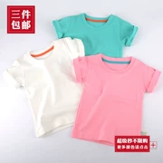 Trẻ sơ sinh màu rắn ngắn tay áo thun trắng cotton lỏng tay nửa nam và nữ bé sơ mi mùa hè chạm đáy