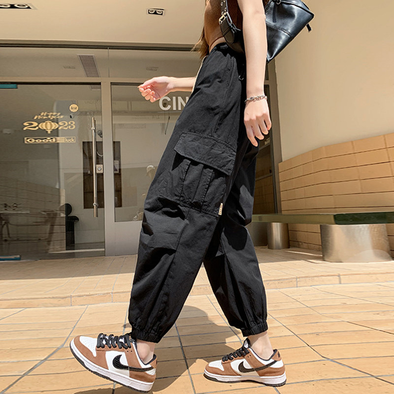 Black Work Pants for Women, Summer Thin Style, Petite Size, Loose Fit, Hip-Covering, Jogger Nine-Point Pants, Casual Harem Carrot Pants