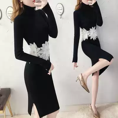 Inner Knitted Dress 2021 New Skirt Women's Autumn and Winter Temperament Slim High Neck Sweater Dress