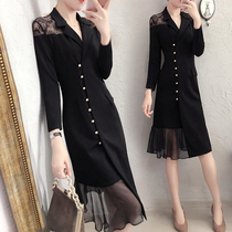 Early spring 2022 New Korean version temperament Even dress up to slim Herbenwind Little Black Skirt Children Over Knee Surge