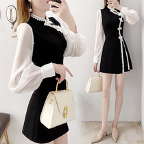 Spring qipao Improved version Liandress Girl 2022 new collection waist display slim mid-length Temperament Skirt Two Suits