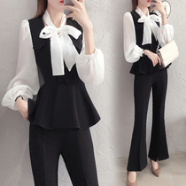 Autumn western style wide-leg pants suit womens 2021 new professional fashion temperament goddess thin three-piece womens clothing