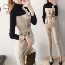 Western style woolen suit winter 2021 autumn new fashion temperament waist thin goddess fan pants two-piece suit