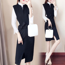 2021 autumn new professional suit female fashion temperament commuter shirt with vest dress two-piece Western style