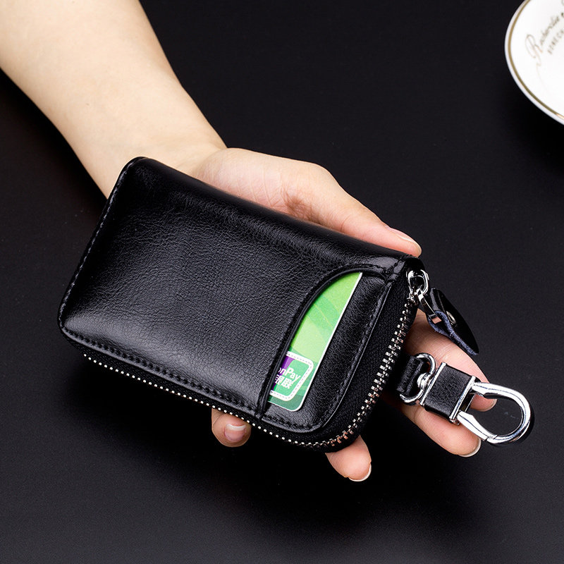 2022 new key bag men genuine leather zipped style Fashion Versatile Car Lock Spoon Bag Lady Card Wallet-Taobao