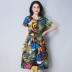 Váy mùa hè mới rộng kích thước lớn váy dài retro phong cách dân tộc nữ trang trí cơ thể là cotton mỏng và đầm ngắn tay - Váy dài