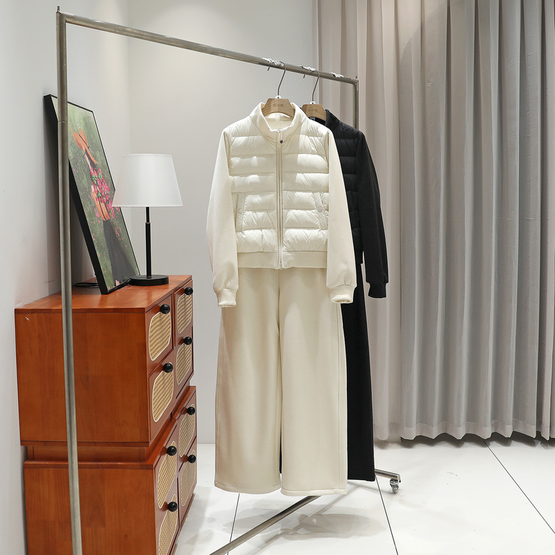2026 Winter New Style Warm Patchwork Stand-Collar down Jacket Plus Fleece Wide-Leg Pants Two-Piece Set for Women Casual Two-Piece Set 2026 Winter New Style Warm Patchwork Stand-Collar down Jacket Plus Fleece Wide-Leg Pants Two-Piece Set for Women Casual Two-Piece Set