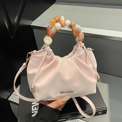 Amy Rabbit Women's Bag 2025 New arrival Daily Casual pure color Niche style Minimalist Satchel Beaded Bag Western-style Crossbody Bag