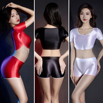 High-end mens and womens boxer briefs shiny mid-waist high-elastic tight underwear glossy elastic breathable sports and bodybuilding shorts