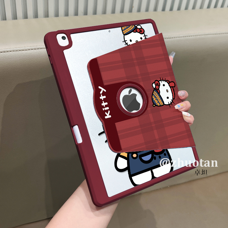 Hong Kong【720 ° Rotating】Suitable for 2026 iPad Air 8 Protective Case iPad 11 Burgundy Pro 13 70% off Exposed Logo Air 7/6 Acrylic 10.2 Inches 13 Ninth Generation 11