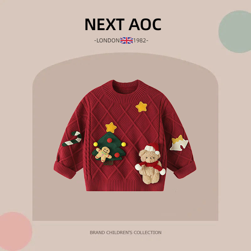 British Next Aoc Christmas Thickened Sweater for Baby Girls, Spring and Autumn Boys' Red Pure Cotton Knitwear, Warm British Next Aoc Christmas Thickened Sweater for Baby Girls, Spring and Autumn Boys' Red Pure Cotton Knitwear, Warm