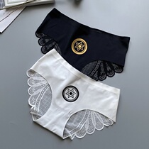 Summer thin ice silk underwear female personality star sexy lace pure cotton crotch girl briefs 2 packs