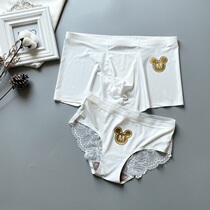 Cute couple panties light silk skating silk cartoon Mickey lace sexy white couple panties