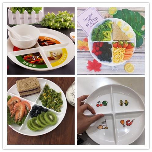 Ceramic 3333+Tr90 Weight Loss and Fitness Four-Compartment Meal Plate, Balanced Diet, Portion-Controlled Plate for One Person